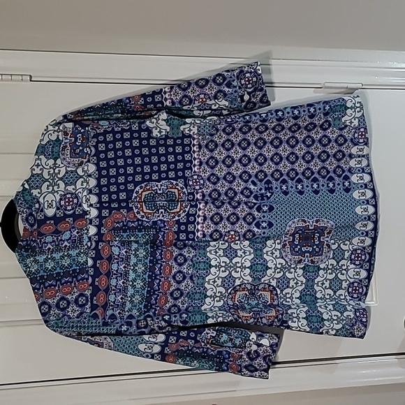 Chico's No Iron Paisley Midsleeve Top Size 8 - Picture 2 of 6